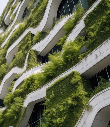 Close Up View Futuristic Building Sustainable Design With Vertical Garden Generative Ai Aig18 Optimised